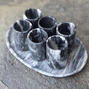 Handcarved Marble Shot Glass Set with Tray